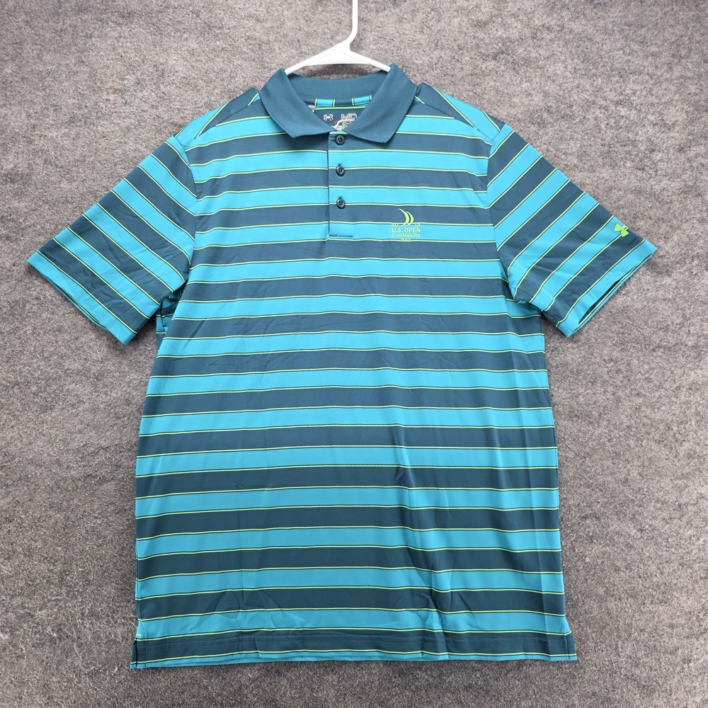 Under Armour Polo Shirt Mens M Blue Striped Golf U.S. Open Chambers Bay 2015